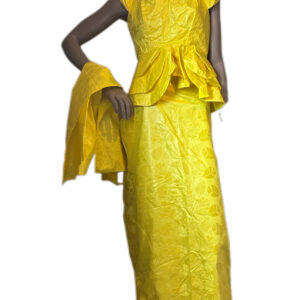 Jupe complet, Bazin Jaune, Taille XL, Très bon état, foulard