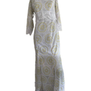 Robe brodé, blanc dorée, taille M, Très bon état, Foulard
