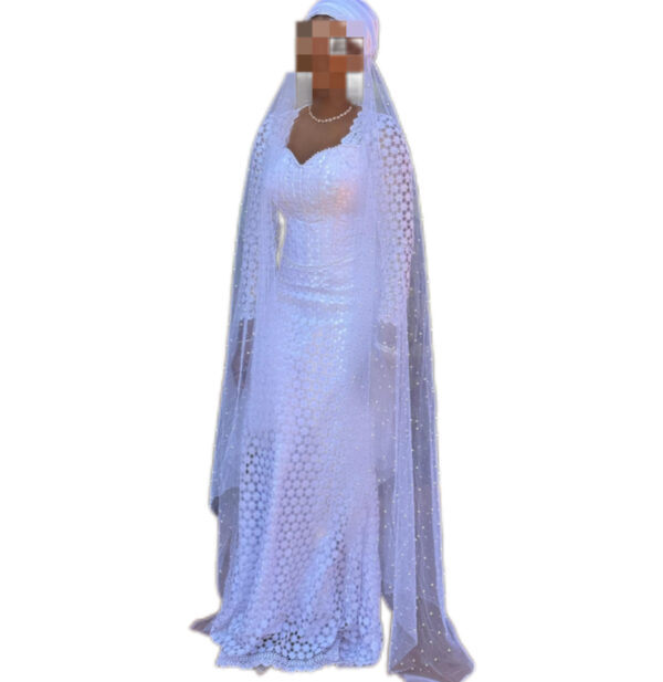 Robe de mariée Blanche, Brodé Guipur, Taille M, Très bon état – Image 2