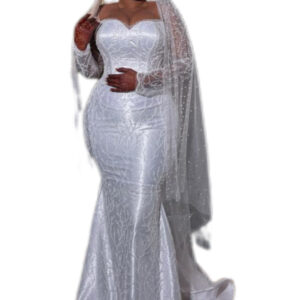 Robe de mariée blanche, Brodé Tissu, Taille XXL, Très bon état
