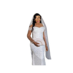 Robe de mariée, tissu perlé, taille M, Quasi-neuf, voile, éventail