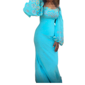 Robe brodé Voile Bleu, Taille M, Très bon état