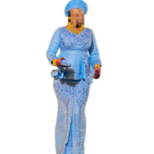 Jupe complet bazin Getzner Bleu, taille M, quasi-neuf, foulard
