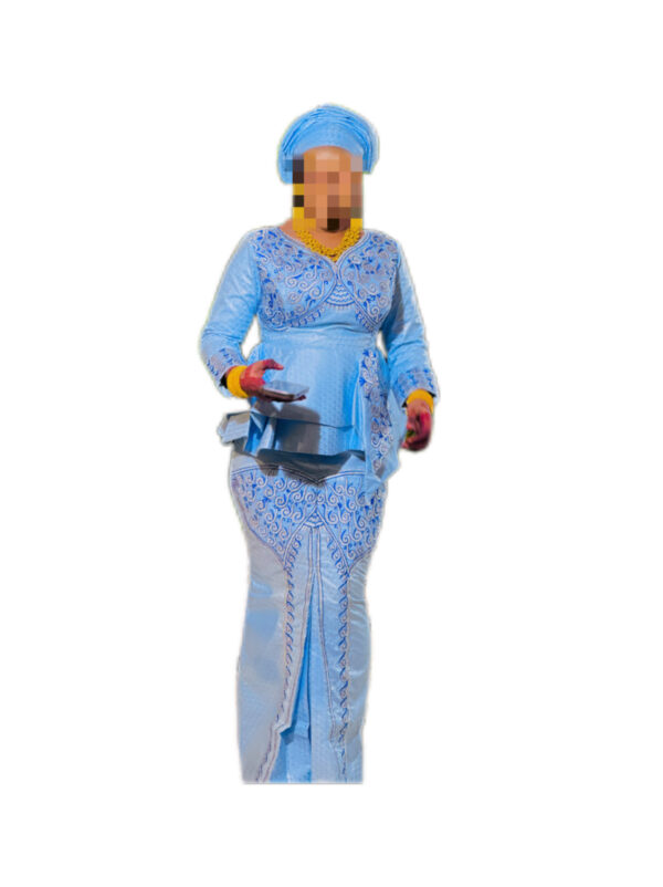 Jupe complet bazin Getzner Bleu, taille M, quasi-neuf, foulard