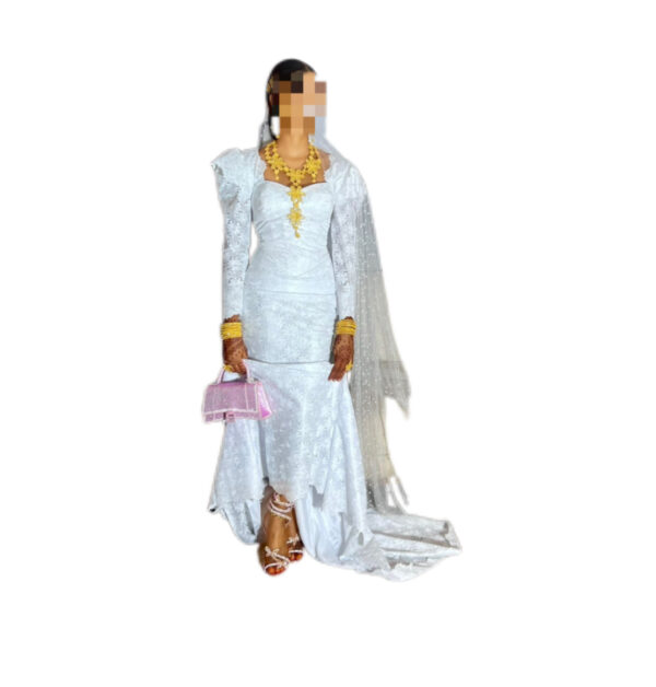 Robe brodé Blanc, taille S, Quasi-neuf, foulard
