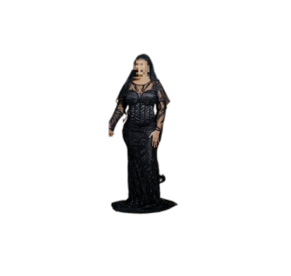 Robe de soirée noire, taille M/L, Quasi-neuf, foulard