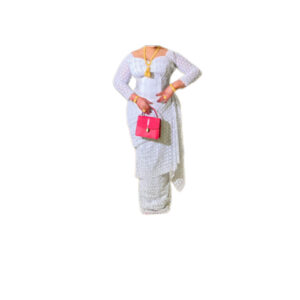 Robe brodé blanc, taille L, Quasi-neuf, foulard