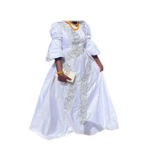 Robe bazin blanc, taille M, Quasi-neuf,foulard