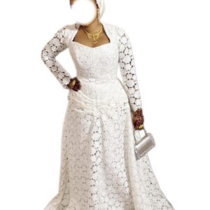 Robe brodé guipure blanc, taille M, Quasi-neuf, foulard