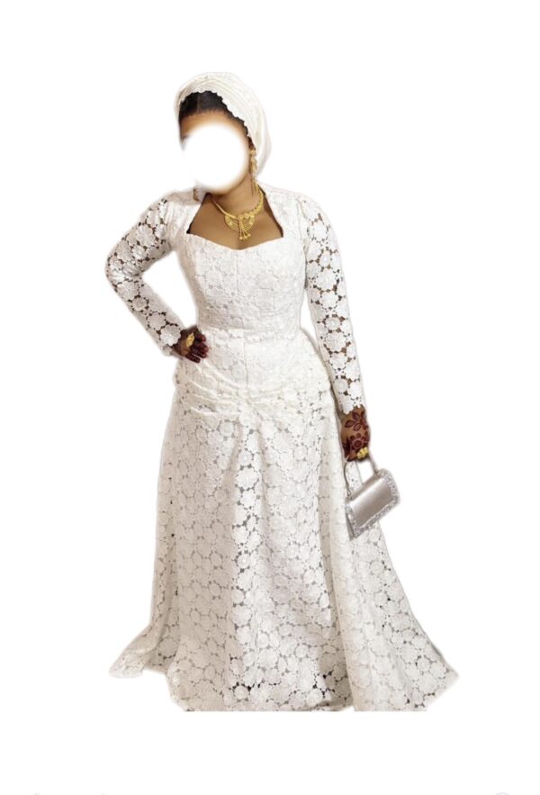 Robe brodé guipure blanc, taille M, Quasi-neuf, foulard