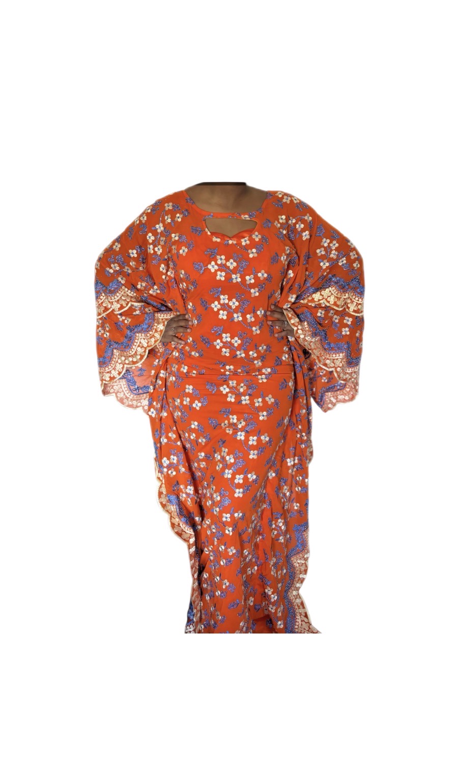 Robe brodé voile Suisse, taille M/L, quasi-neuf, turban