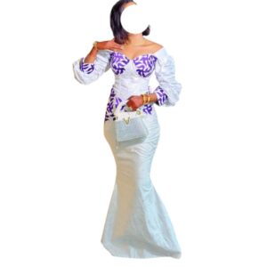 Robe Bazin blanc, taille M, Quasi-neuf, foulard