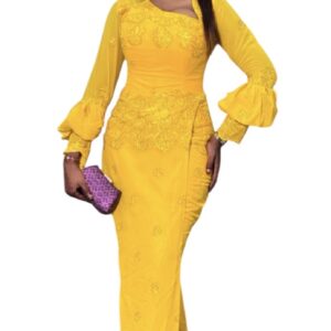 KA05032026, robe brodé jaune, taille M