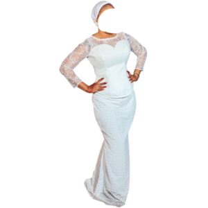FB01042026, ensemble brodé blanc, taille L, turban