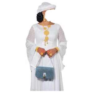 FB24042025, robe brodé blanc, taille M, foulard