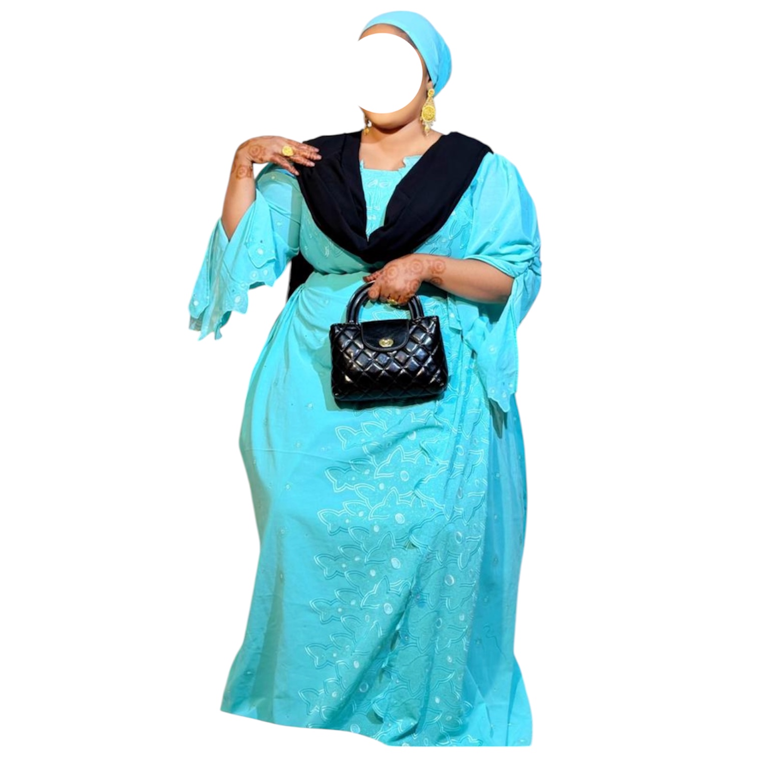 OU16012026, robe brodé voile, taille XXL, foulard