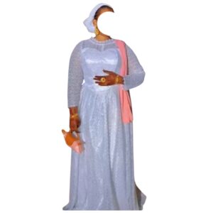 OU16012026, robe brodé blanc, taille XL, foulard