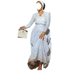 FT18022026, Jupe brodé voile blanc, taille S, foulard