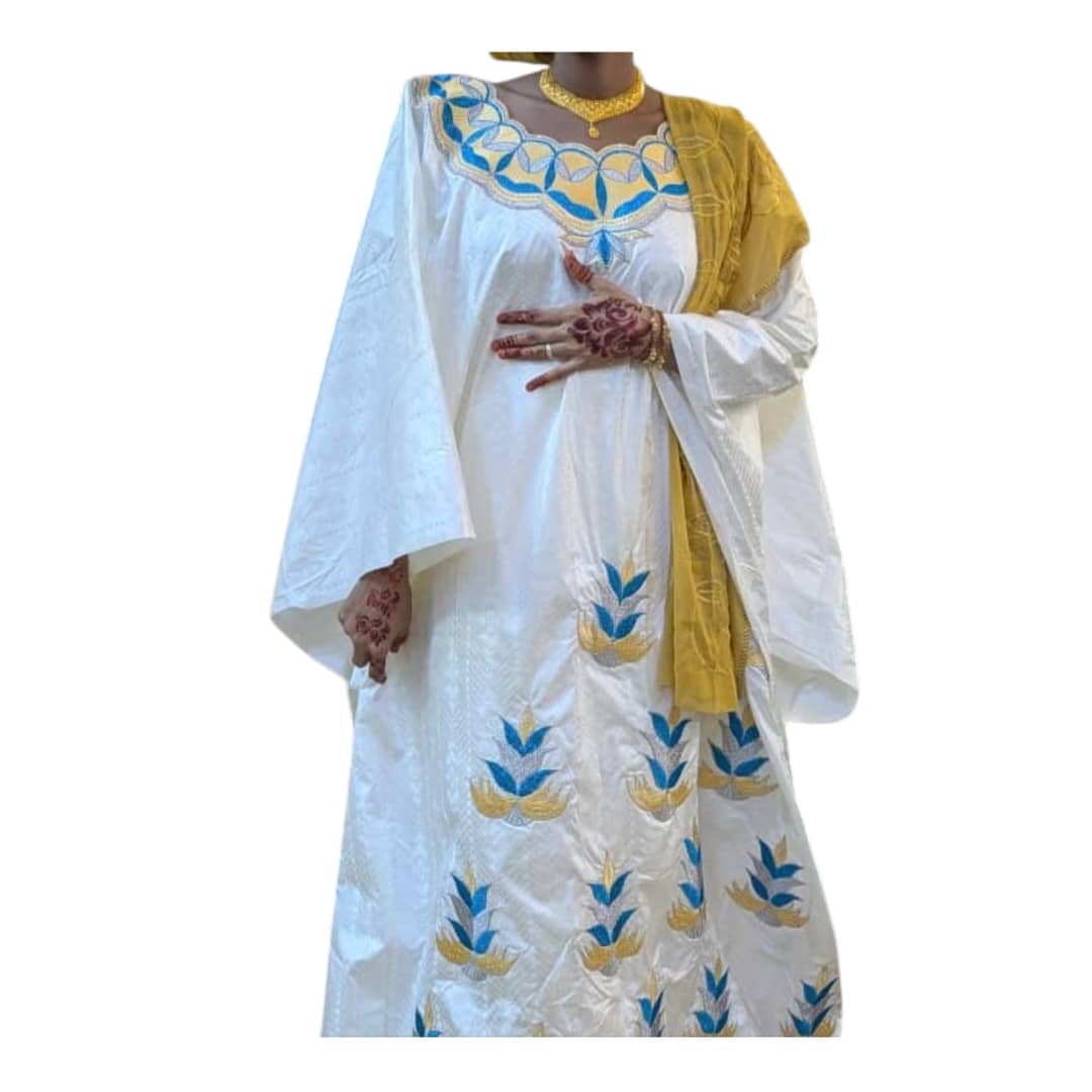 CO01082026, Bazin Grand Boubou, Taille XL, Foulard
