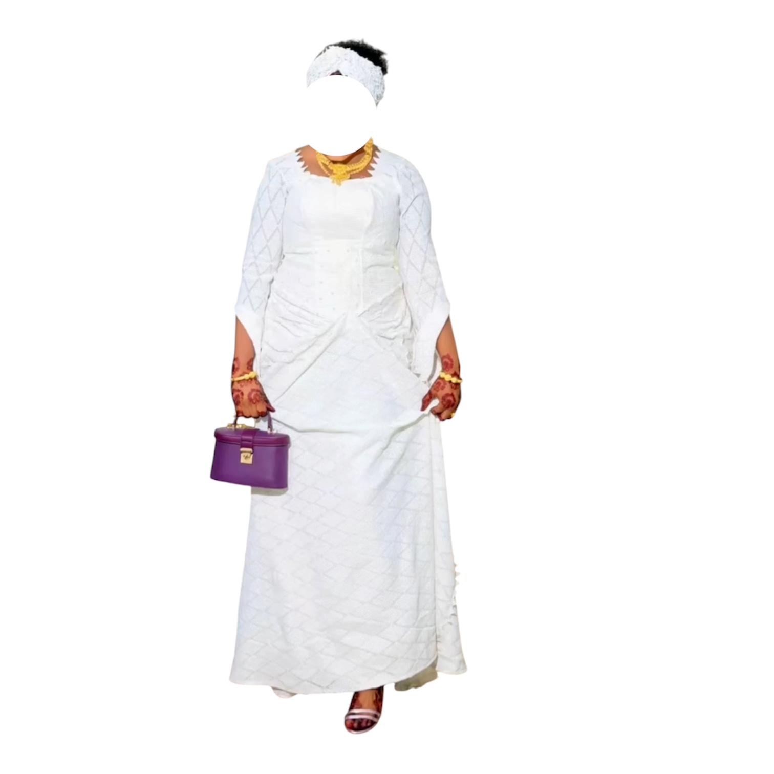 FY22072026, Robe Bordé Blanc, Taille XL, Foulard