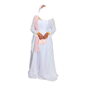 AY11082026, Robe Bordé Blanc, Taille XL, Foulard
