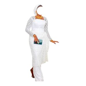 TO11082026, Robe Bordé Blanc, Taille XL, Foulard
