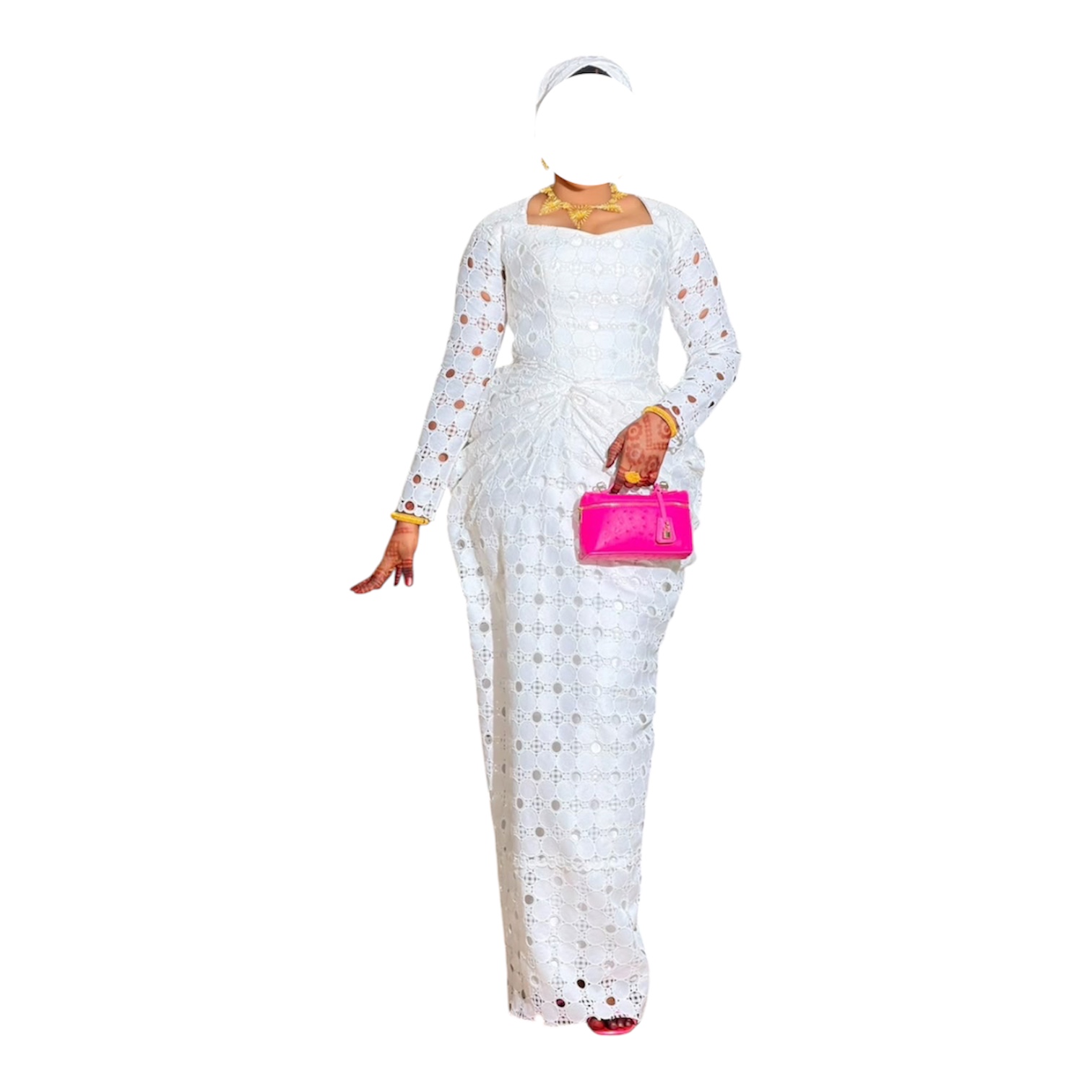 KD03082026, Robe Bordé Blanc, Taille XL, Foulard