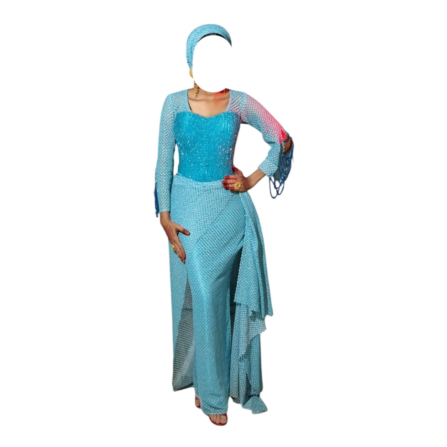 IB15102026, Bordé Jupe Complet, Taille M, Foulard