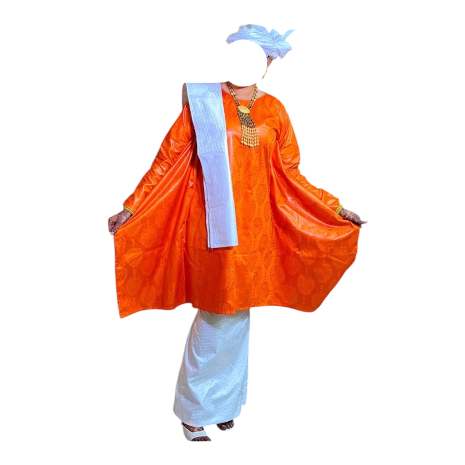 AS02102026, Bazin Jupe Complet, Taille XL, Foulard